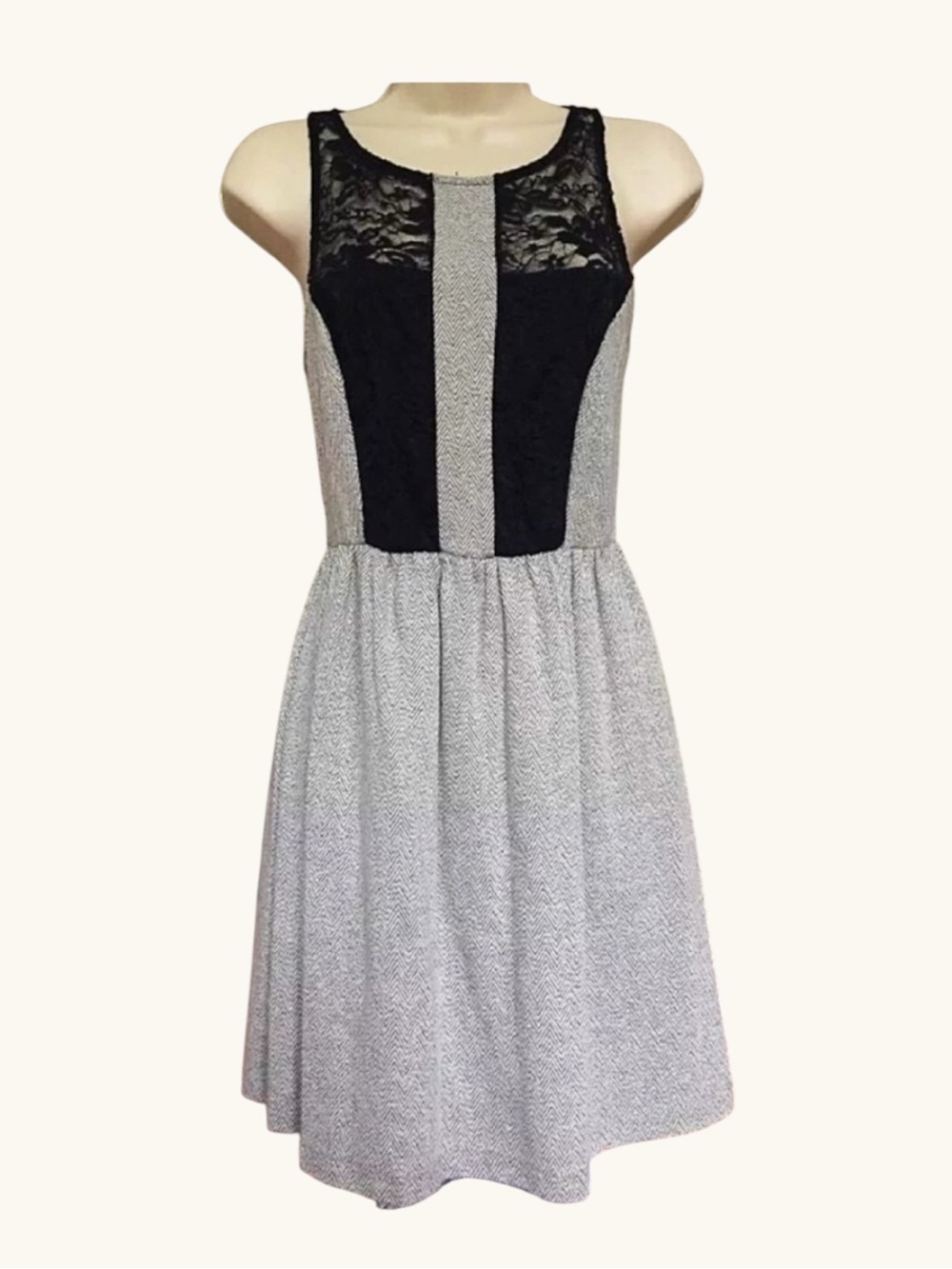 ✨ PAPER CRANE Black & Gray Lace & Herringbone Dress | Size S | Made in USA